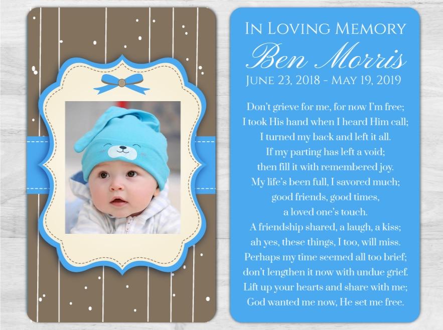 Child Blue Memorial Prayer Card
