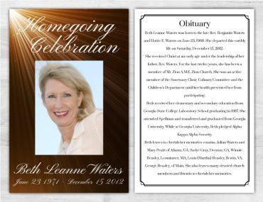 Customizable Memorial Pamphlet Ray of Light