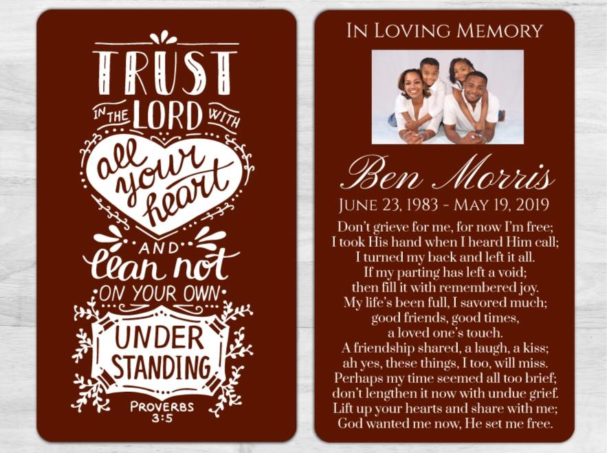 Trust the Lord Memorial Prayer Card