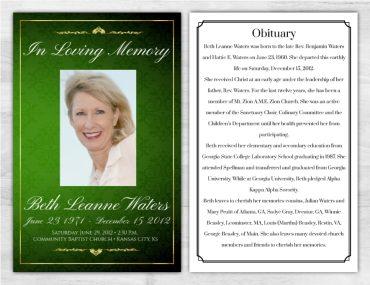 Personalized Memorial Pamphlet Green