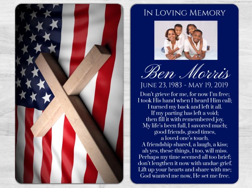 Cross and Flag Memorial Prayer Card