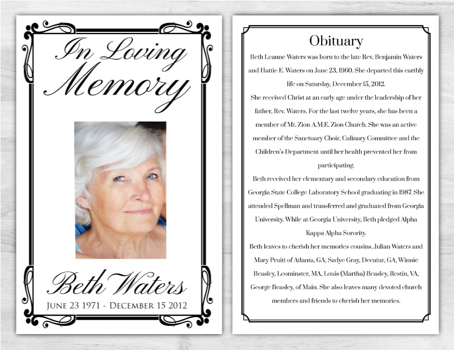 In Loving Memory 2 Page Funeral Brochure Printing