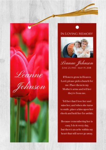 Funeral Bookmark Printing Red Tulips