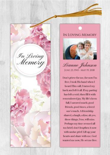 Funeral Bookmark Printing Pink Floral