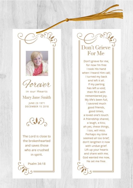 Funeral Bookmark Printing White Layout
