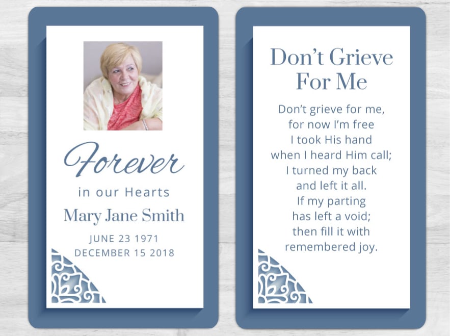 Forever Custom Funeral Prayer Cards