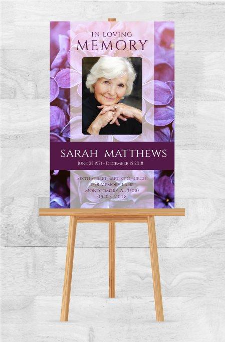 Memorial Poster for Funeral Purple Floral