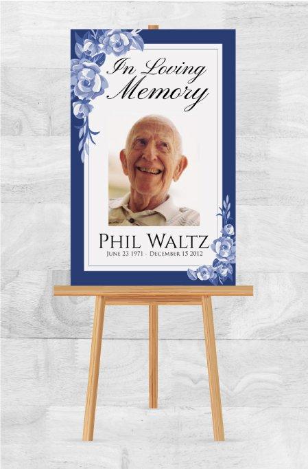 Memorial Poster for Funeral Blue Floral
