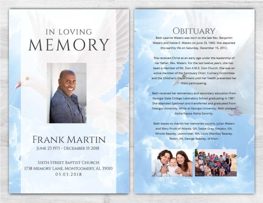 In Loving Memory No Fold Funeral Pamphlet Printing Template