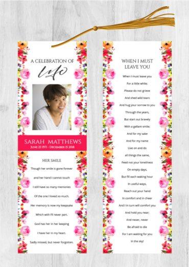 Funeral Bookmark Printing Floral