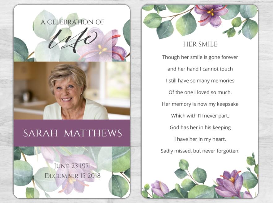 Custom Funeral Prayer Cards Celebrate Life Of A Loved One