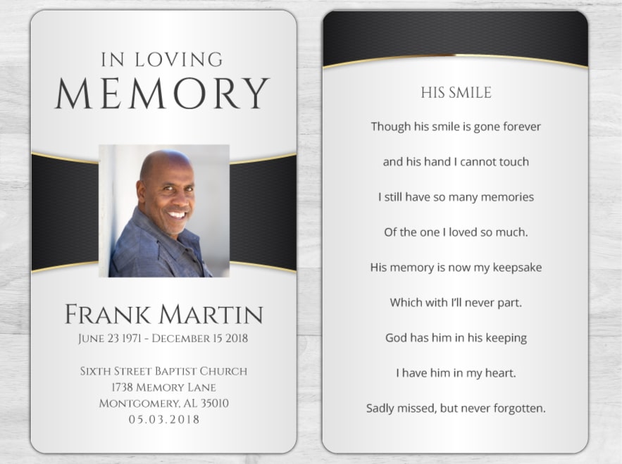 Laminated Memorial Cards To Remember & Celebrate A Loved One