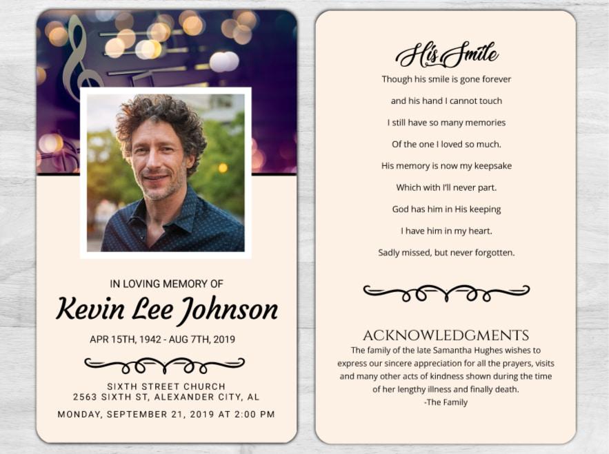 His Smile Funeral Card - In Loving Memory
