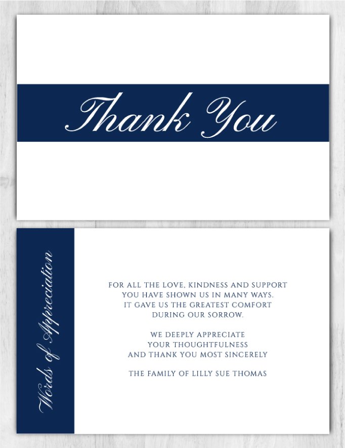 Memorial Thank You Cards Navy Blue Design