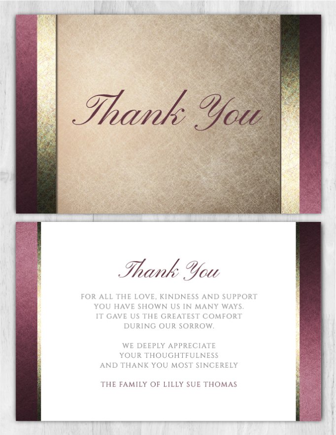 Memorial Thank You Cards Classic Brown & White Design