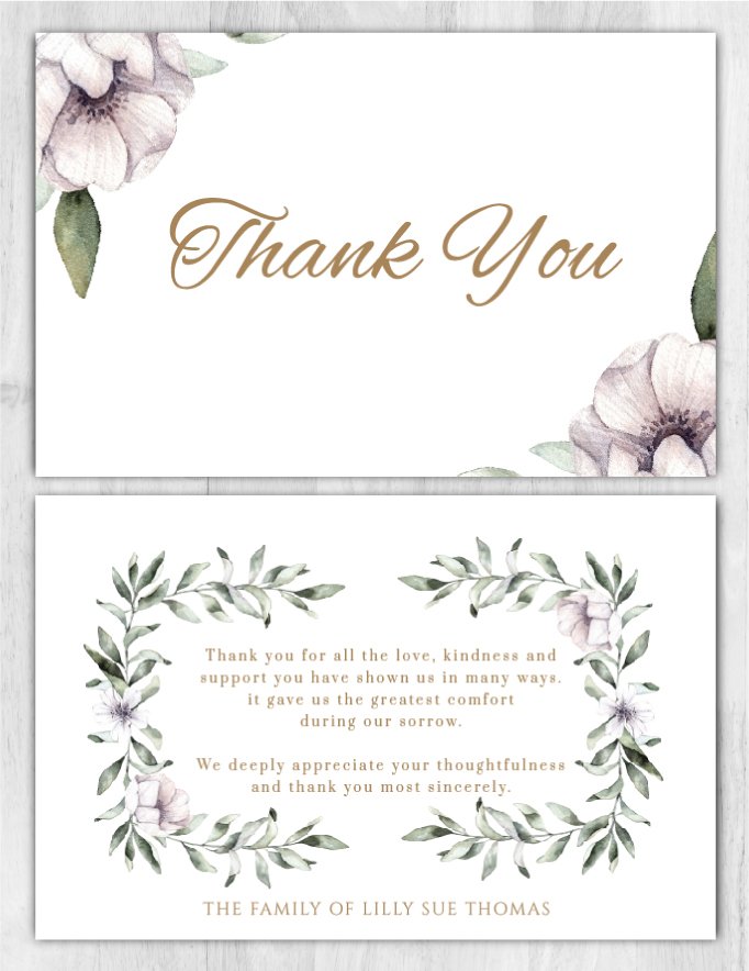 Memorial Thank You Cards Classic White & Floral Design