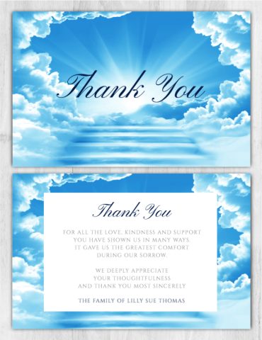Memorial Thank You Cards Stairs & Clouds Background