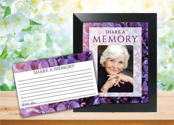Memory Prayer Cards Purple Flowers Background Theme
