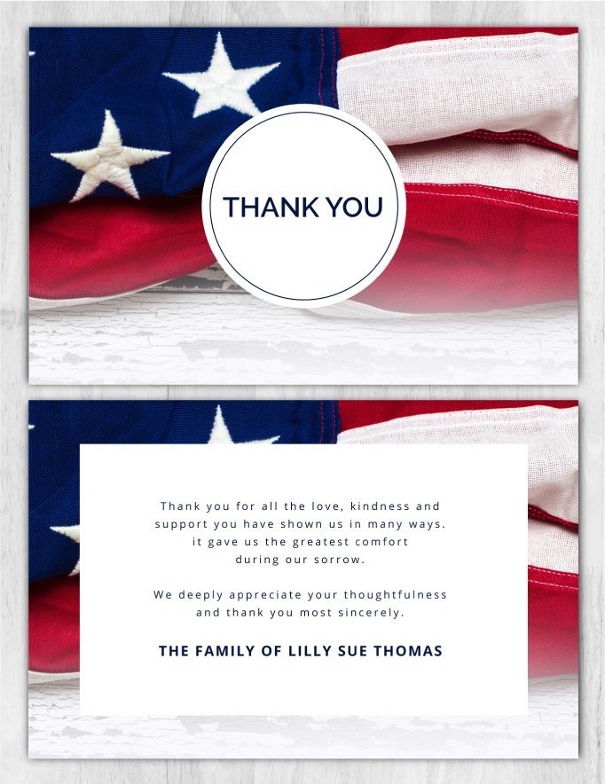 Memorial Thank You Cards American Flag Background