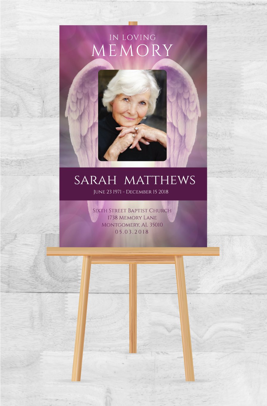 Memorial Poster for Funeral Purple Wings