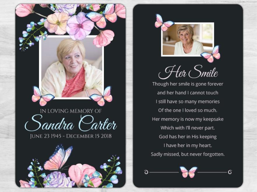 Memorial Prayer Card Smile In Loving Memory
