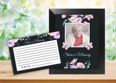Memory Prayer Cards Black Background & Floral Theme