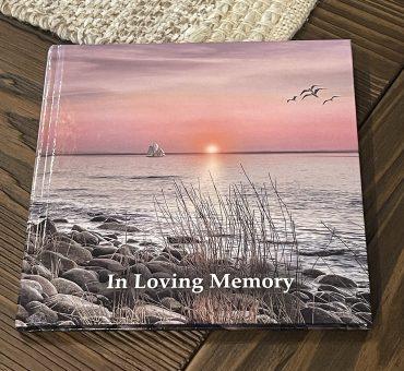 Memorial Guest Book - archival-quality Funeral Guest Book - Blue