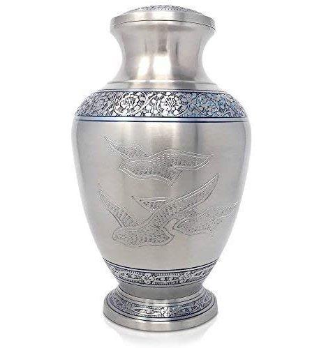 Beautiful Blue & Silver 'Birds of Freedom' Adult Cremation Urn for Ashes 