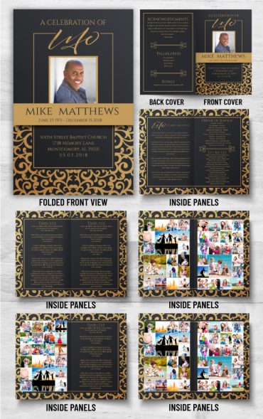 Black and Gold Funeral Program