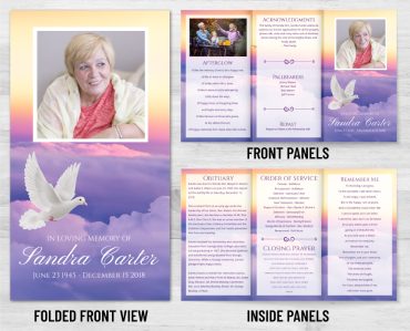 Trifold Dove Clouds Funeral Program