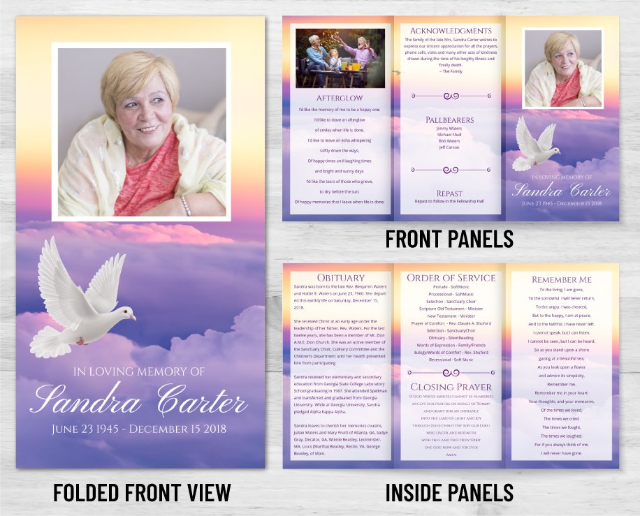 Trifold Dove Clouds Funeral Program