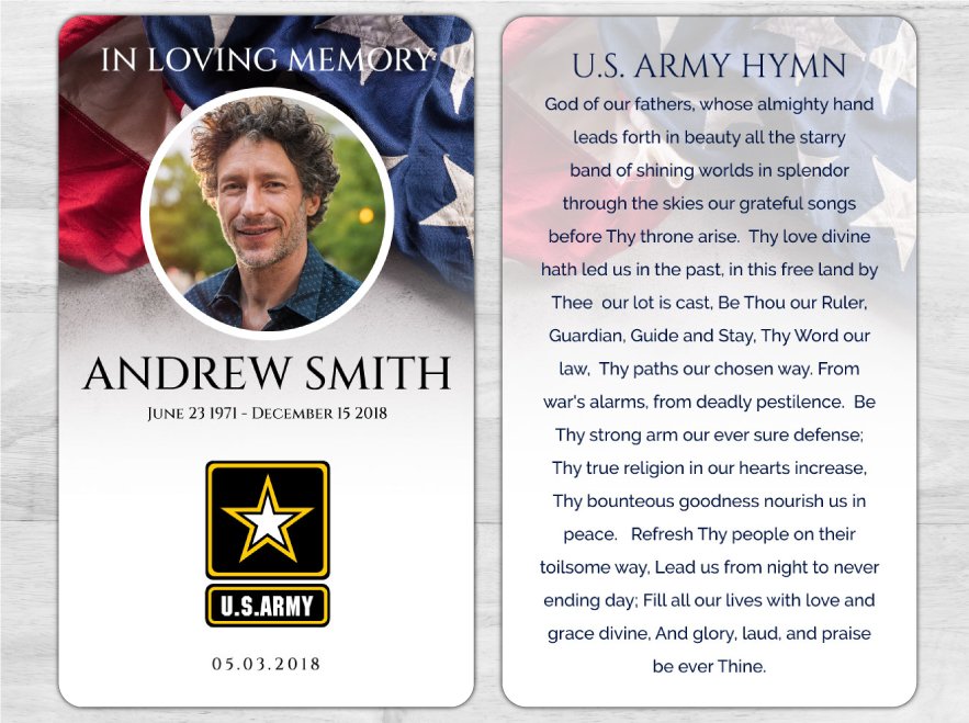 US Army Memorial Prayer Card