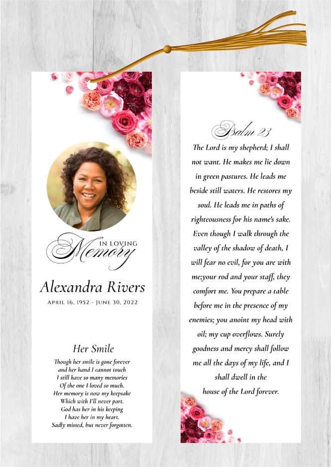 Red Roses Funeral Bookmark