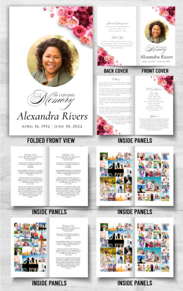 Red Pink Roses Funeral Program