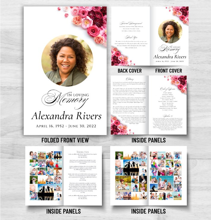 Red Pink Roses Funeral Program