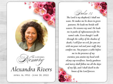 Red Roses Prayer Memorial Card