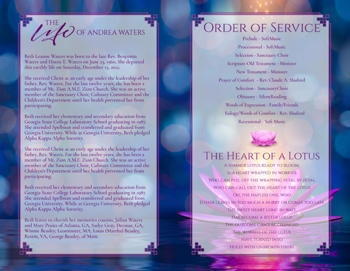 Lotus Flower Funeral Program