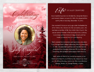 Red clouds trees doves Funeral Memorial No Fold Program