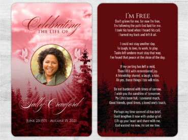 Red clouds trees doves Funeral Memorial Card