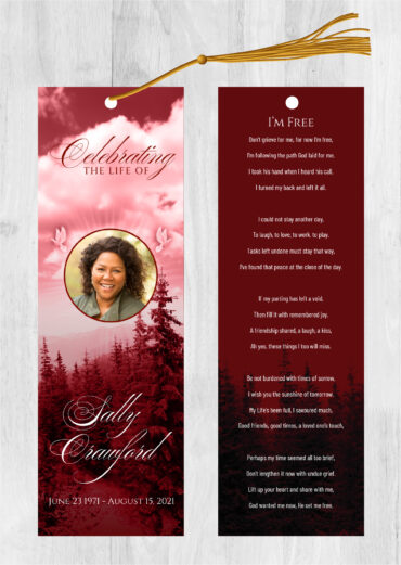 Red clouds trees doves Funeral Memorial Bookmark