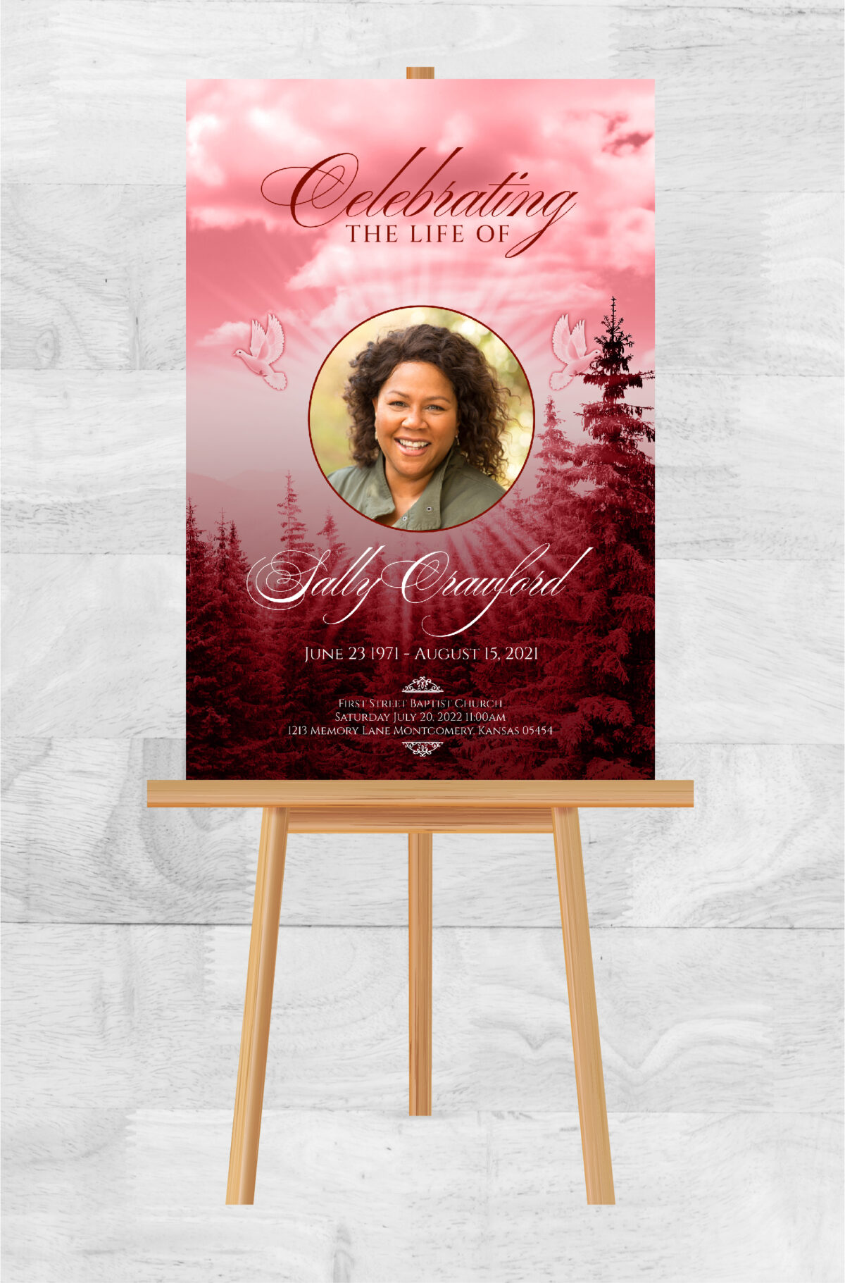 Red clouds trees doves Funeral Memorial Poster