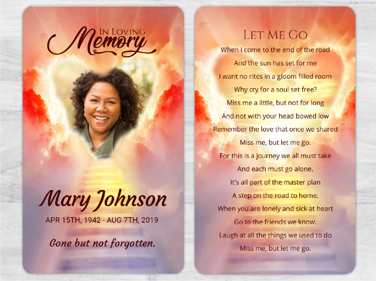 Stairs to Heaven Heart Clouds Memorial Prayer Card