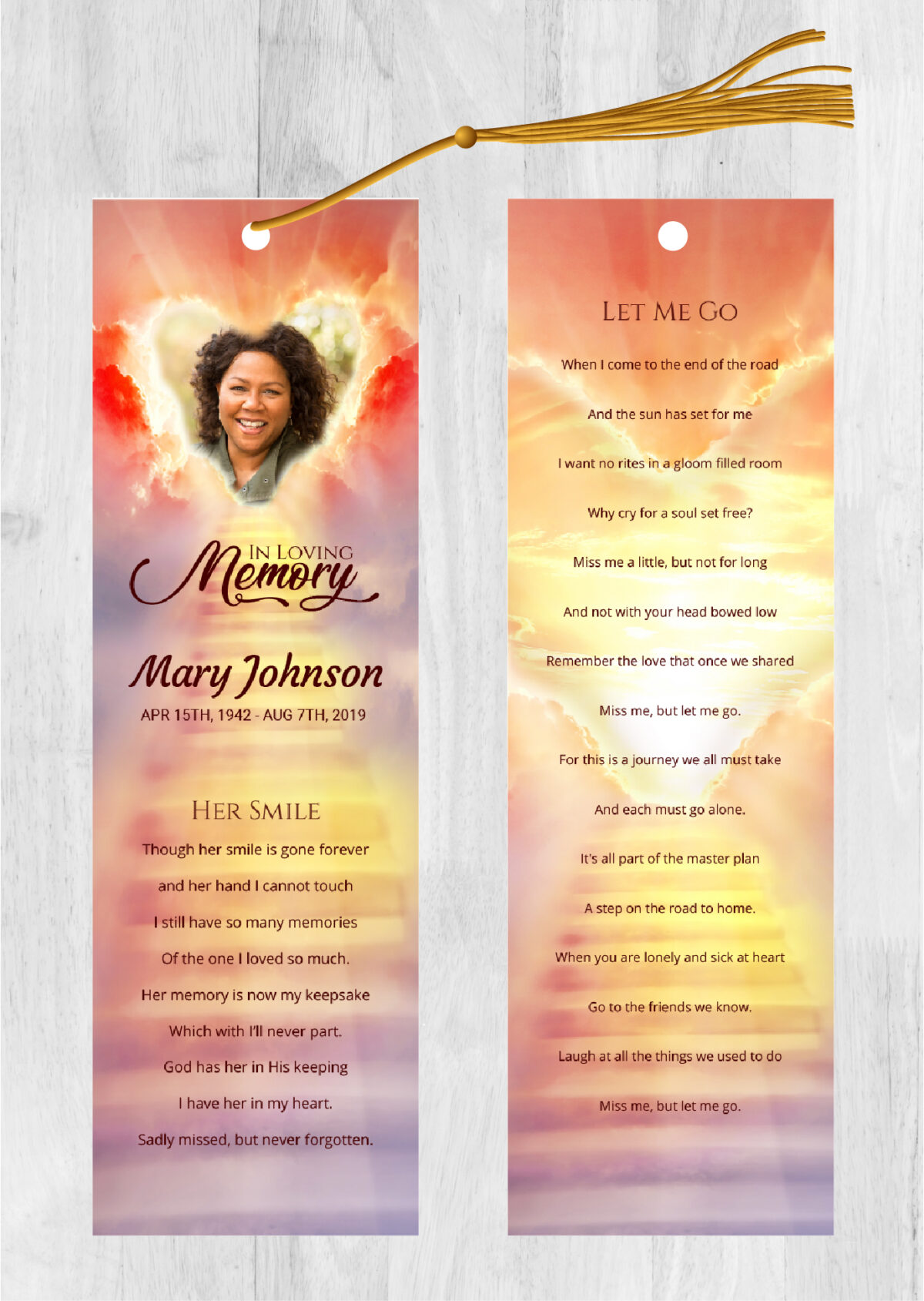 Stairs to Heaven Heart Clouds Memorial Bookmark
