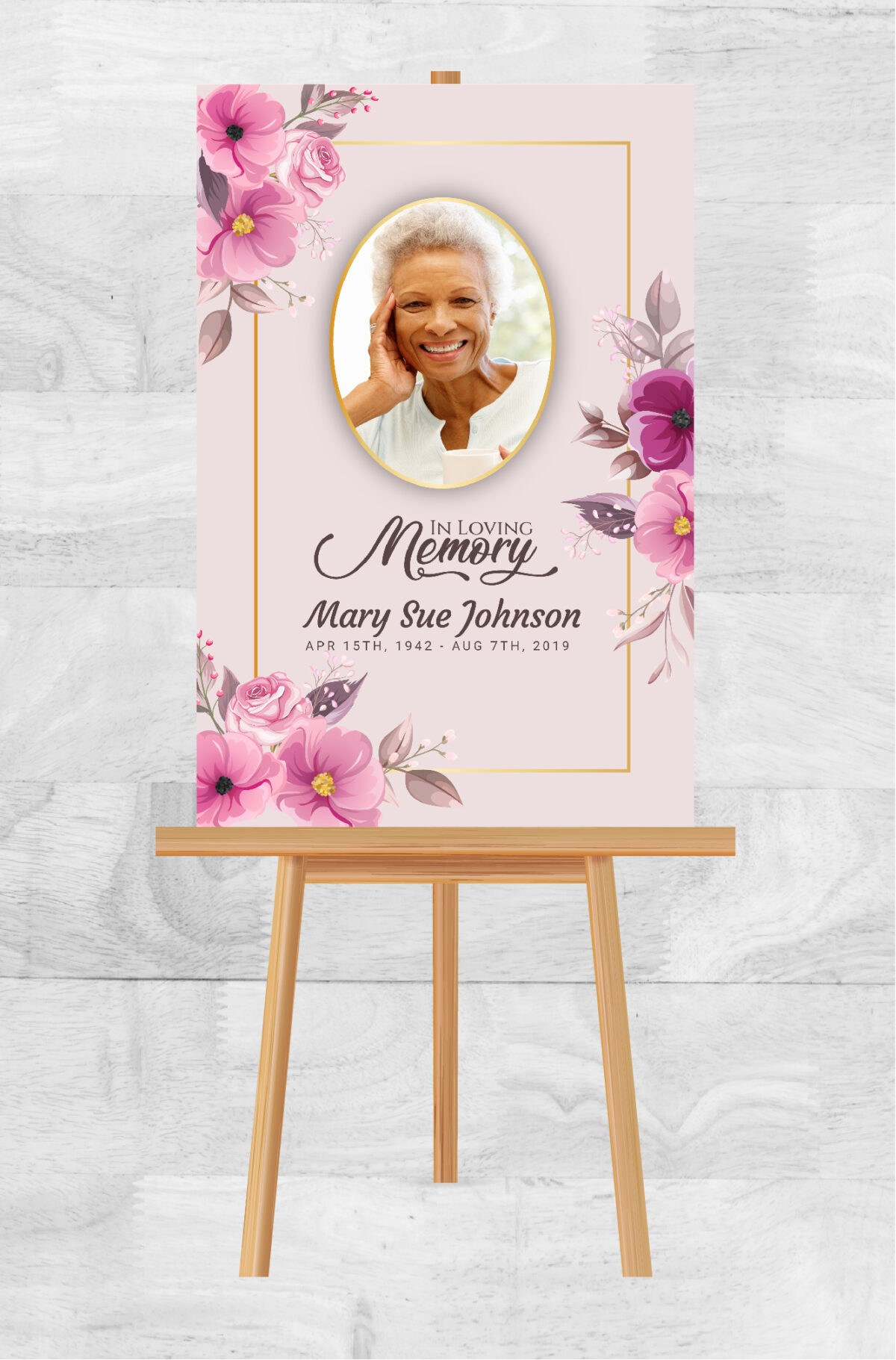 Pink Flowers Funeral Memorial Poster