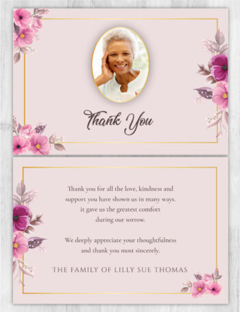 Pink Flowers Funeral Memorial Thank You Card