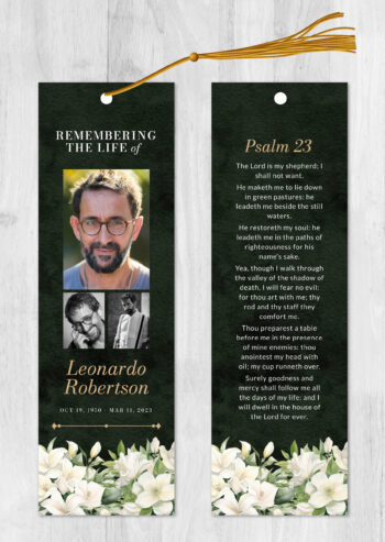 Funeral Bookmark Printing Black and White Floral