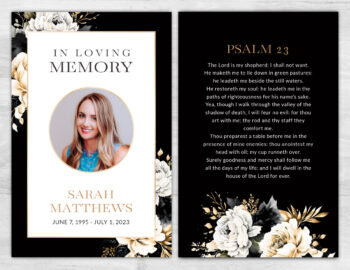 Memorial Pamphlet Black and Gold flowers