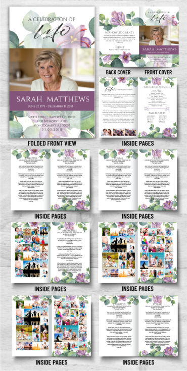 Purple Flowers Funeral Program