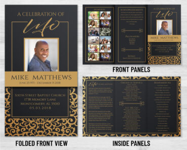 Black And Gold Trifold Funeral Program