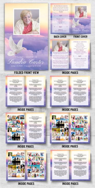Sunset Dove Clouds Funeral Program